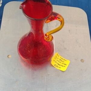 Vintage Red and Amber Glass Pitcher